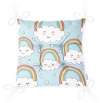 Sevimli Bulutlar Ve Gökkuşağı Motifli Dijital Baskılı Özel Tasarım Modern Pofuduk Sandalye Minderi Realhomes