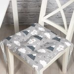 Gri Zeminde Sevimli Ayı Desenli Dijital Baskılı Özel Tasarım Modern Pofuduk Sandalye Minderi Realhomes