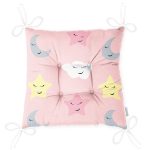 Pembe Zeminli Ay Ve Yıldız Desenli Dijital Baskılı Özel Tasarım Modern Pofuduk Sandalye Minderi Realhomes