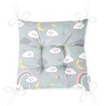 - EasterBasket - Realhomes  Gri Zeminde Gökkuşağı Ve Bulutlar Dijital Baskılı Özel Tasarım Modern Pofuduk Sandalye Minderi Realhomes