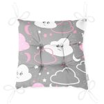 - Web - Realhomes  Gri Zeminde Bulutlar Dijital Baskılı Özel Tasarım Modern Pofuduk Sandalye Minderi Realhomes