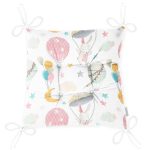 Renkli Balonlar Ve Sevimli Tavşan Dijital Baskılı Özel Tasarım Modern Pofuduk Sandalye Minderi Realhomes