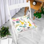 Zürafa Ve Orman Temalı Dijital Baskılı Özel Tasarım Modern Pofuduk Sandalye Minderi Realhomes