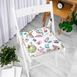 - Funny dogs pug, unicorn and sloth summer seamless pattern on whi - Realhomes  Yaz Ve Tatil Temalı Bebek Desenli Dijital Baskılı Özel Tasarım Modern Pofuduk Sandalye Minderi Realhomes