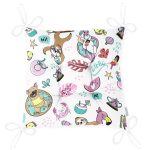 - Funny dogs pug, unicorn and sloth summer seamless pattern on whi - Realhomes  Yaz Ve Tatil Temalı Bebek Desenli Dijital Baskılı Özel Tasarım Modern Pofuduk Sandalye Minderi Realhomes