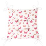 - Print - Realhomes  Kızıl Kelebek Motifli Dijital Baskılı Özel Tasarım Modern Pofuduk Sandalye Minderi Realhomes