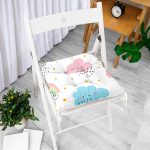 - Print - Realhomes  Sevimli Yağmur Bulutları Realhomes Dijital Baskılı Özel Tasarım Modern Pofuduk Sandalye Minderi Realhomes