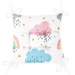 - Print - Realhomes  Sevimli Yağmur Bulutları Realhomes Dijital Baskılı Özel Tasarım Modern Pofuduk Sandalye Minderi Realhomes