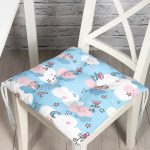 - Cute seamless pattern with cartoon clouds and flowers on blue ba - Realhomes  Sevimli Bulut Temalı Dijital Baskılı Özel Tasarım Modern Pofuduk Sandalye Minderi Realhomes