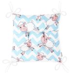 Mavi Zikzak Üzerinde Sevimli Koyun Temalı Dijital Baskılı Özel Tasarım Modern Pofuduk Sandalye Minderi Realhomes