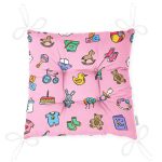 - Print - Realhomes Pembe Zeminde Bebek Odası Temalı Dijital Baskılı Özel Tasarım Modern Pofuduk Sandalye Minderi Realhomes