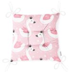 Pembe Zeminde Kuğu Motifli Dijital Baskılı Özel Tasarım Modern Pofuduk Sandalye Minderi Realhomes