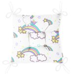 Gökkuşağı Ve Unicorn Desenli Dijital Baskılı Özel Tasarım Modern Pofuduk Sandalye Minderi Realhomes