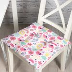 - Print - Realhomes Pembe Pelikan Ve Çiçek Desenli Dijital Baskılı Özel Tasarım Modern Pofuduk Sandalye Minderi Realhomes