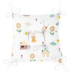 Kareli Zeminde Sevimli Tavşan Motifli Dijital Baskılı Özel Tasarım Modern Pofuduk Sandalye Minderi Realhomes