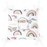 - Print - Realhomes Gökkuşağı Kalp Ve Bulut Motifli Dijital Baskılı Özel Tasarım Modern Pofuduk Sandalye Minderi Realhomes