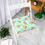 - Seamless pattern with monkey and yellow banana - Realhomes  Mavi Zeminde Maymun Ve Muz Motifli Dijital Baskılı Özel Tasarım Modern Pofuduk Sandalye Minderi Realhomes