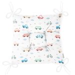 - Mobile - Realhomes Rengarenk Araba Ve Bisiklet Motifli Dijital Baskılı Özel Tasarım Modern Pofuduk Sandalye Minderi Realhomes