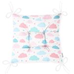 Pembe Mavi Bulut Desenli Dijital Baskılı Özel Tasarım Modern Pofuduk Sandalye Minderi Realhomes