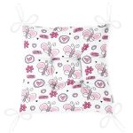 - Print - Realhomes Pembe Kelebek Motifli Dijital Baskılı Özel Tasarım Modern Pofuduk Sandalye Minderi Realhomes