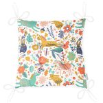 Rengarenk Orman Hayvanları Desenli Dijital Baskılı Özel Tasarım Modern Pofuduk Sandalye Minderi Realhomes