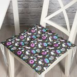 - Печать - Realhomes  Unicorn Ve Donut Desenli Dijital Baskılı Özel Tasarım Modern Pofuduk Sandalye Minderi Realhomes