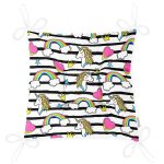 - Print - Realhomes Gökkuşağı Ve Unicorn Temalı Dijital Baskılı Özel Tasarım Modern Pofuduk Sandalye Minderi Realhomes