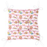 - Print - Realhomes Pembe Çizgili Zeminde Şirin Ayıcık Temalı Dijital Baskılı Özel Tasarım Modern Pofuduk Sandalye Minderi Realhomes