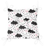 - Print - Realhomes Pembe Yıldız Ve Bulut Desenli Dijital Baskılı Özel Tasarım Modern Pofuduk Sandalye Minderi Realhomes