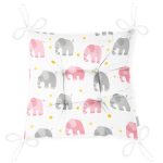 - Печать - Realhomes  Gri Ve Pembe Fil Desenli Dijital Baskılı Özel Tasarım Modern Pofuduk Sandalye Minderi Realhomes