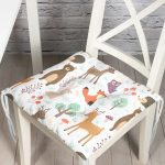 - Печать - Realhomes Sevimli Orman Hayvanları Desenli Dijital Baskılı Özel Tasarım Modern Pofuduk Sandalye Minderi Realhomes