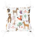 - Печать - Realhomes Sevimli Orman Hayvanları Desenli Dijital Baskılı Özel Tasarım Modern Pofuduk Sandalye Minderi Realhomes