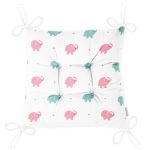 - Print - Realhomes Pembe Mavi Fil Motifli Dijital Baskılı Özel Tasarım Modern Pofuduk Sandalye Minderi Realhomes