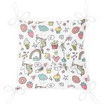 Donut Dondurma Ve Unicorn Desenli Dijital Baskılı Özel Tasarım Modern Pofuduk Sandalye Minderi Realhomes