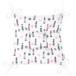 - Simple minimal vector pattern with lightouses and helm in blue, - Realhomes  Deniz Feneri Temalı Dijital Baskılı Özel Tasarım Modern Pofuduk Sandalye Minderi Realhomes