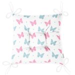 Mavi Gri Kelebek Motifli Dijital Baskılı Özel Tasarım Modern Pofuduk Sandalye Minderi Realhomes