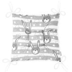 - Печать - Realhomes Gri Tavşan Motifli Dijital Baskılı Özel Tasarım Modern Pofuduk Sandalye Minderi Realhomes