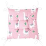 - Pofi-1453-Gorsel-2 - Realhomes Pembe Zeminde Lama Desenli Dijital Baskılı Özel Tasarım Modern Pofuduk Sandalye Minderi Realhomes