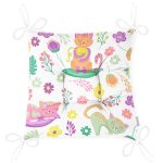 Çiçek Ve Kedi Desenli Dijital Baskılı Özel Tasarım Modern Pofuduk Sandalye Minderi Realhomes