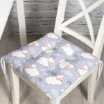 - Print - Realhomes Puanlı Gri Zeminde Koyun Desenli Dijital Baskılı Özel Tasarım Modern Pofuduk Sandalye Minderi Realhomes