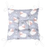 - Print - Realhomes Puanlı Gri Zeminde Koyun Desenli Dijital Baskılı Özel Tasarım Modern Pofuduk Sandalye Minderi Realhomes