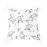 - Печать - Realhomes Pembe Koyunlar Ve Gökkuşağı Desenli Dijital Baskılı Özel Tasarım Modern Pofuduk Sandalye Minderi Realhomes