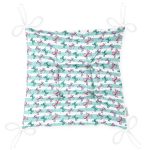 - Print - Realhomes Çizgili Zeminde Renkli Kurdele Motifli Dijital Baskılı Özel Tasarım Modern Pofuduk Sandalye Minderi Realhomes