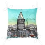 Galata Kulesi İllüstrasyon Dijital Baskılı Modern Modern Pofuduk Sandalye Minderi Realhomes