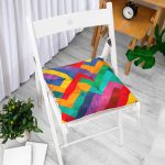 Renkli Geometrik Desenli Dijital Baskılı Pofuduk Sandalye Minderi Realhomes