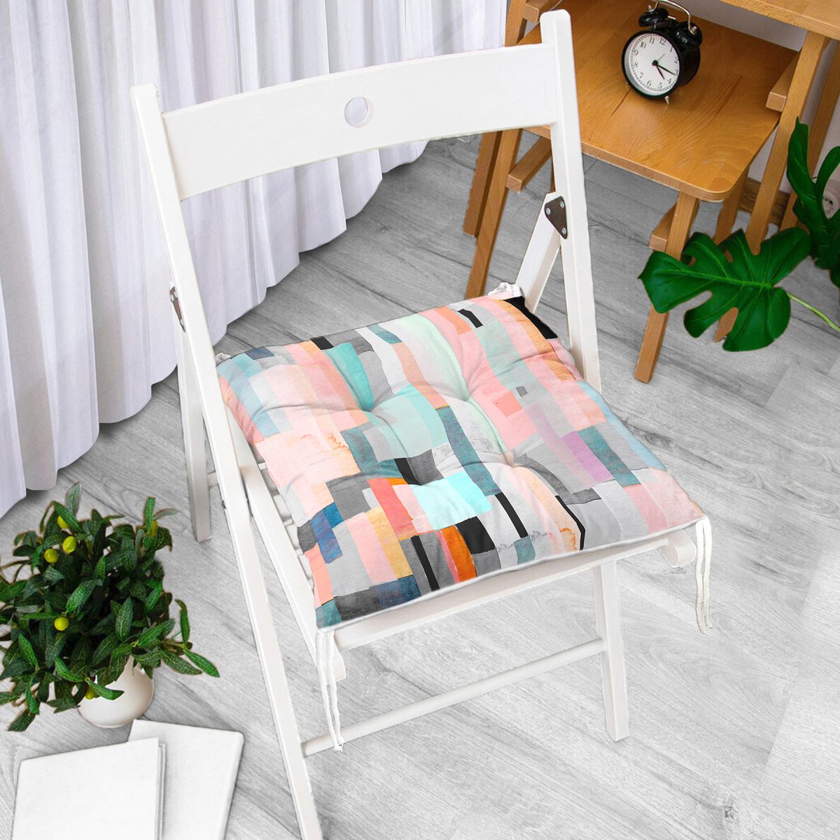 Renkli Boyama Dijital Baskılı Modern Pofuduk Sandalye Minderi Realhomes