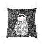 Çiçek Desenli Zeminde Matruşka Dijital Baskılı Modern Pofuduk Sandalye Minderi Realhomes