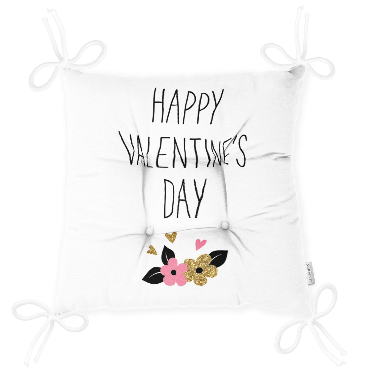 Happy Valentınes Day Yazılı Dijital Baskılı Pofuduk Sandalye Minderi Realhomes