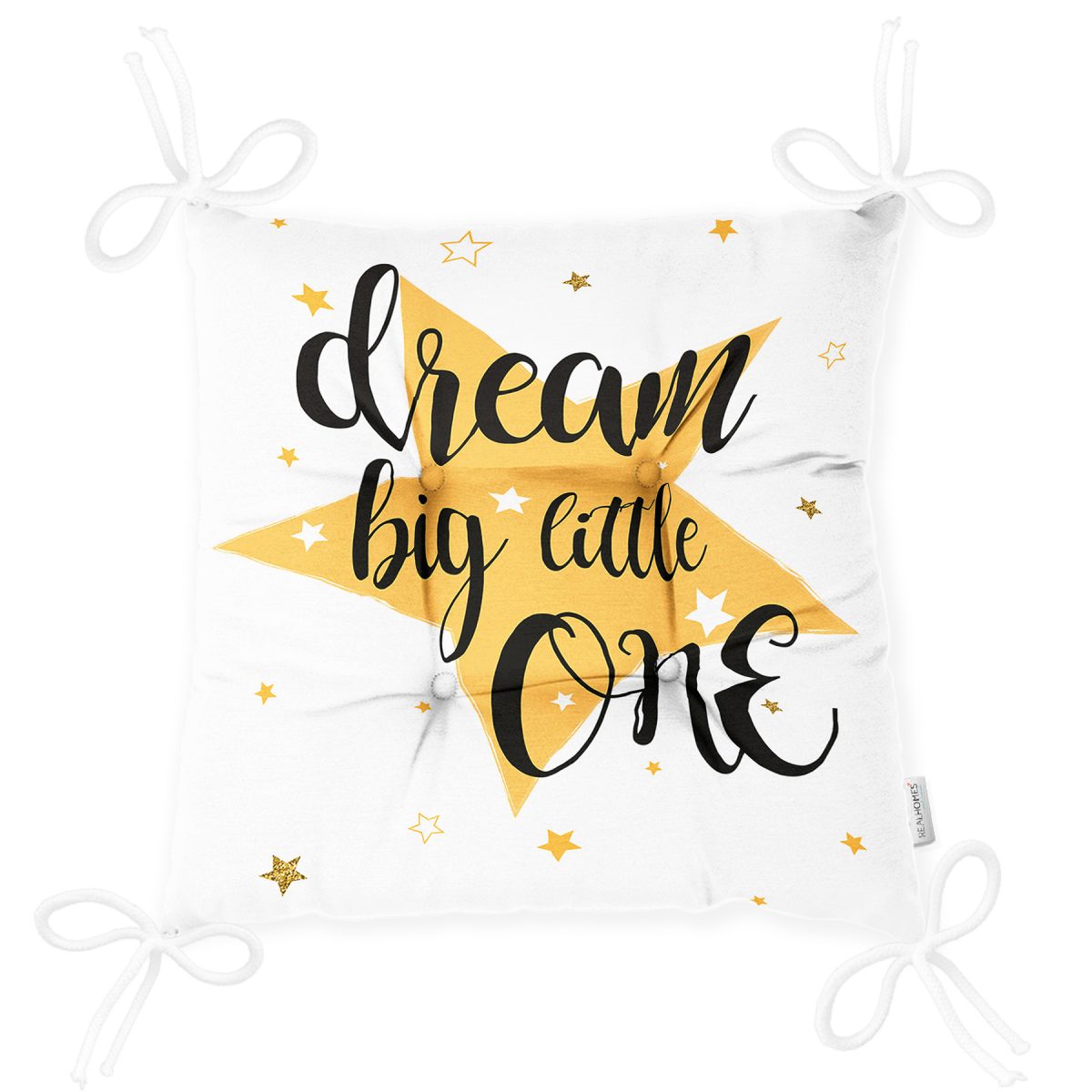 Dream Big Little One Yazılı Yıldız Desenli Dijital Baskılı Pofuduk Sandalye Minderi Realhomes