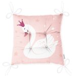 Pembe Zeminli Kuğu Desenli Dijital Baskılı Pofuduk Sandalye Minderi Realhomes